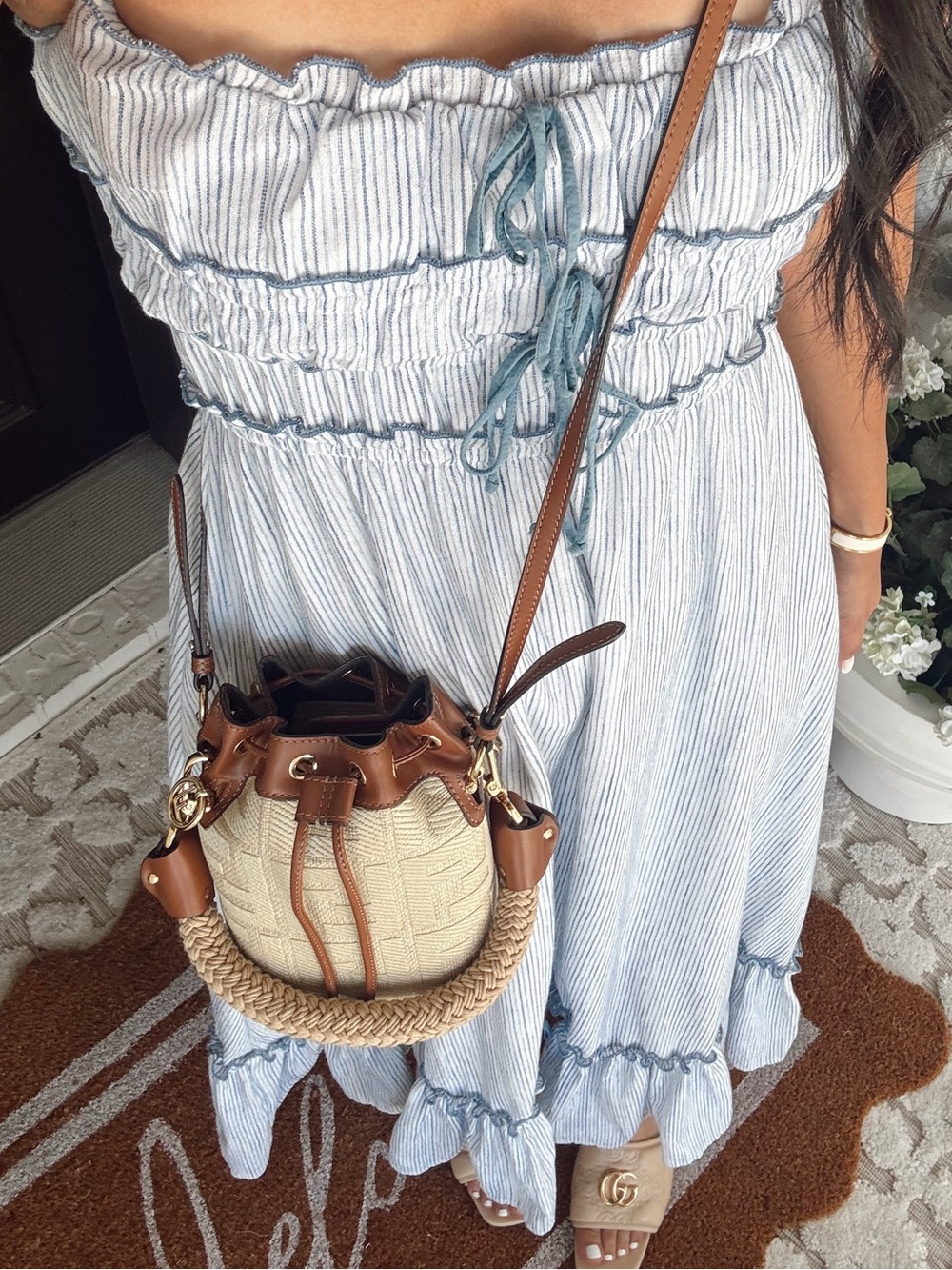 Olivaceous Blue Bow spaghetti strap long dress